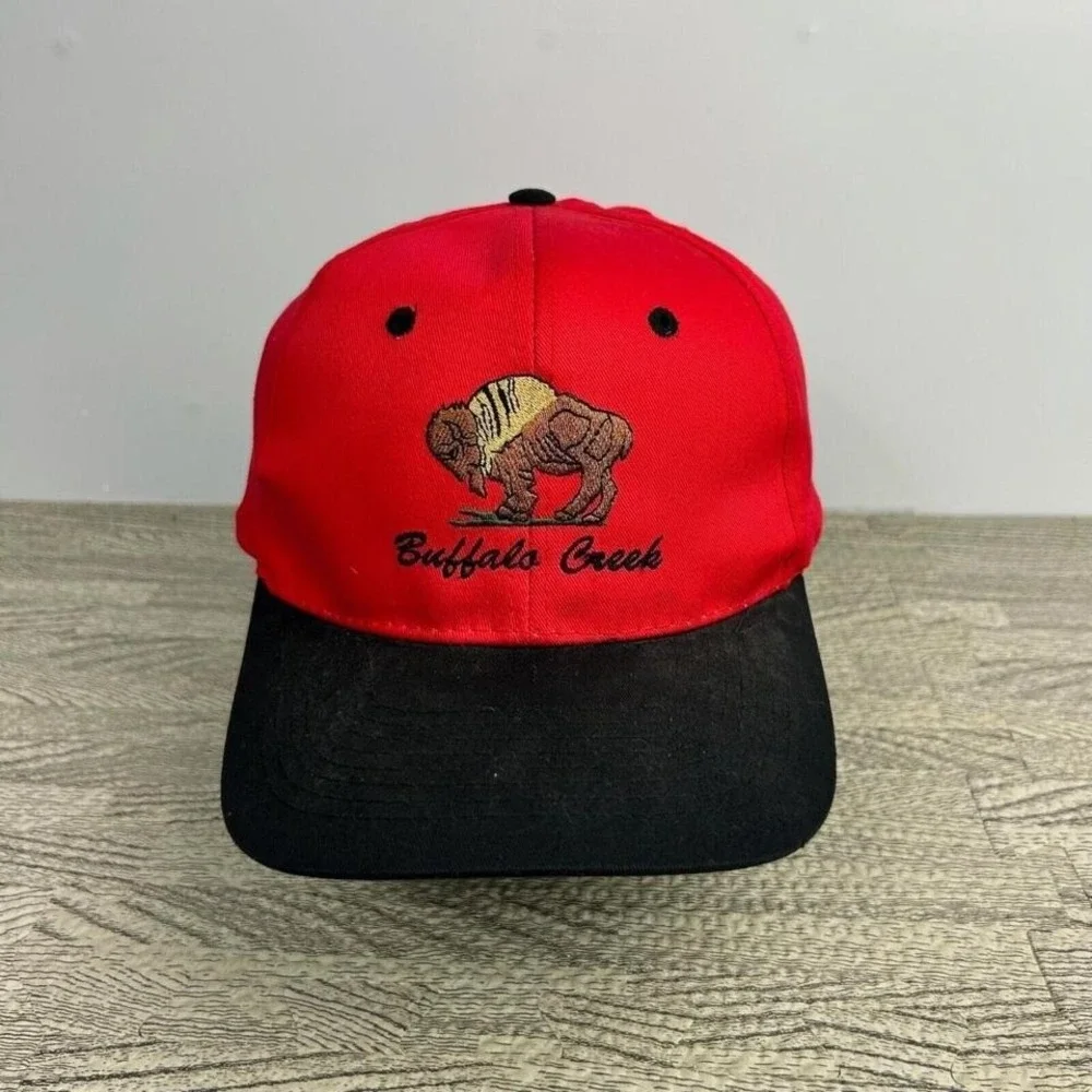Vintage Buffalo Creek Hat Cap Snap Back Red Embroidered Bison Animal Nature